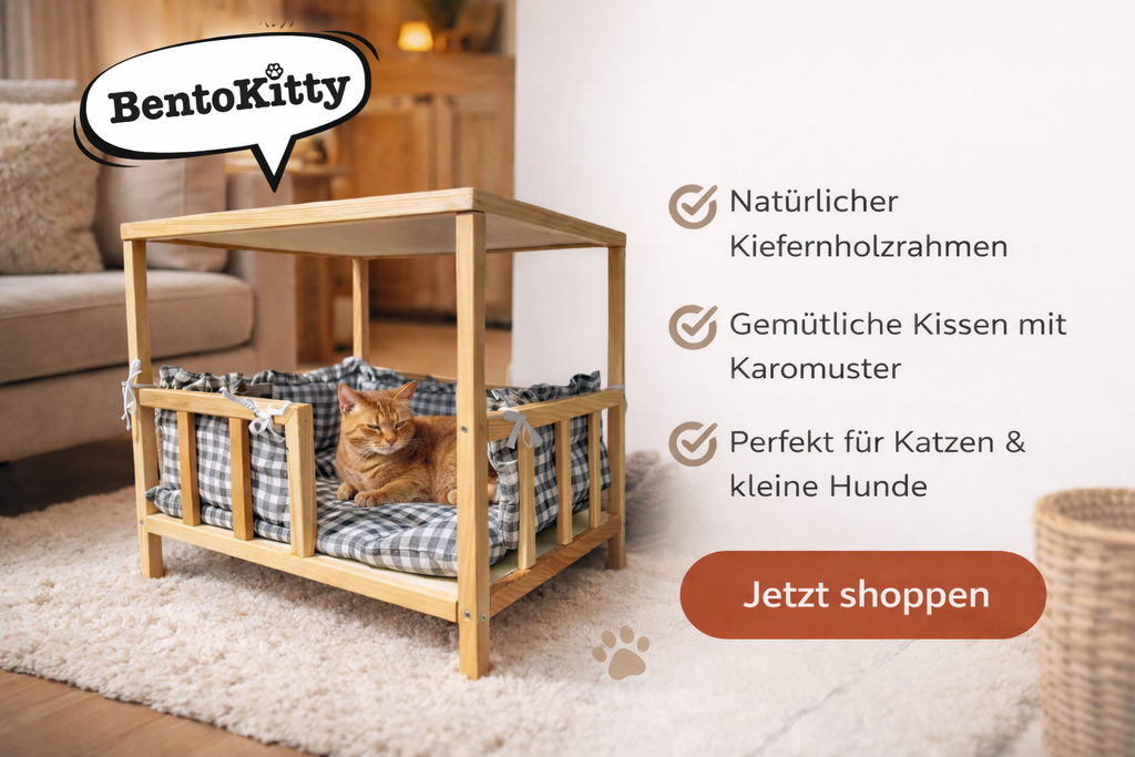BentoKitty Hundebett Katzenbett aus Naturholz mit Kommode Funktion
