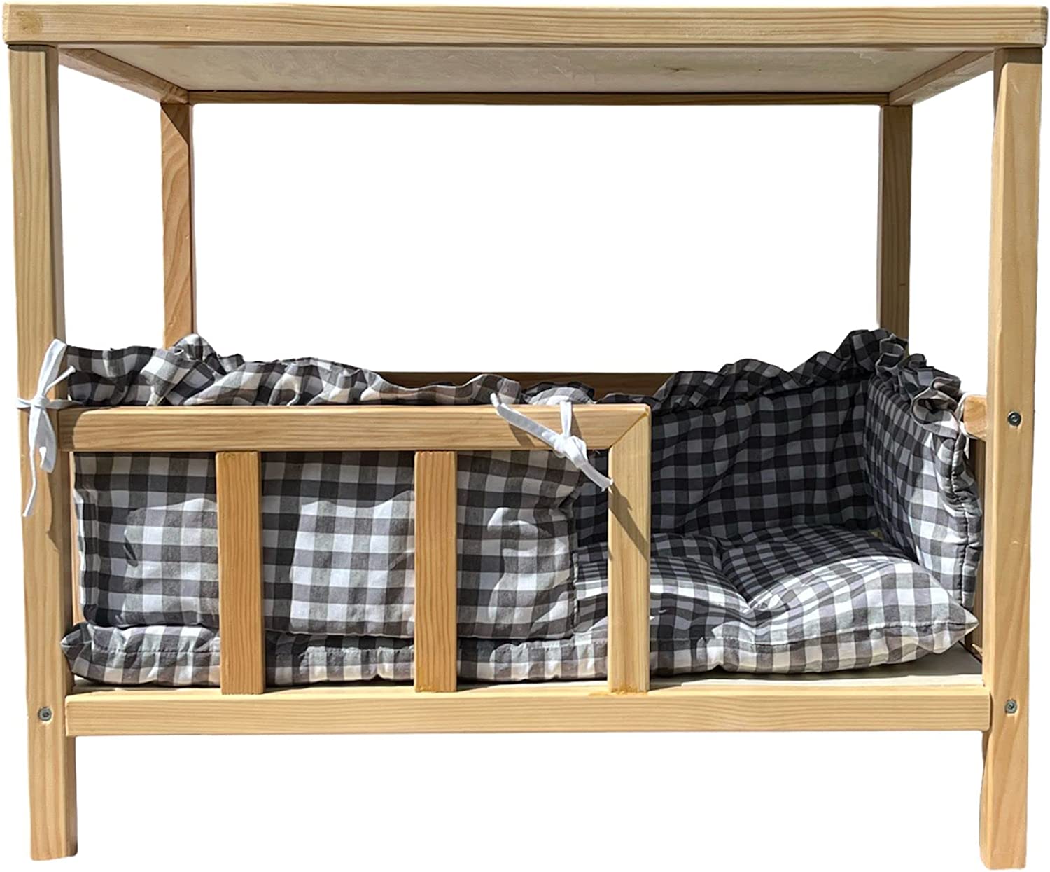 Katzenbett aus Buche Massivholz mit waschbarem Kissen und gepolsterter Umrandung, stabiler Schlafplatz